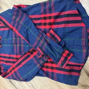 Burberry Red and Navy Plaid Button-Down Shirt